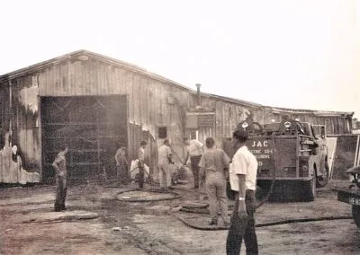 The small wooden building of a rural fire department.